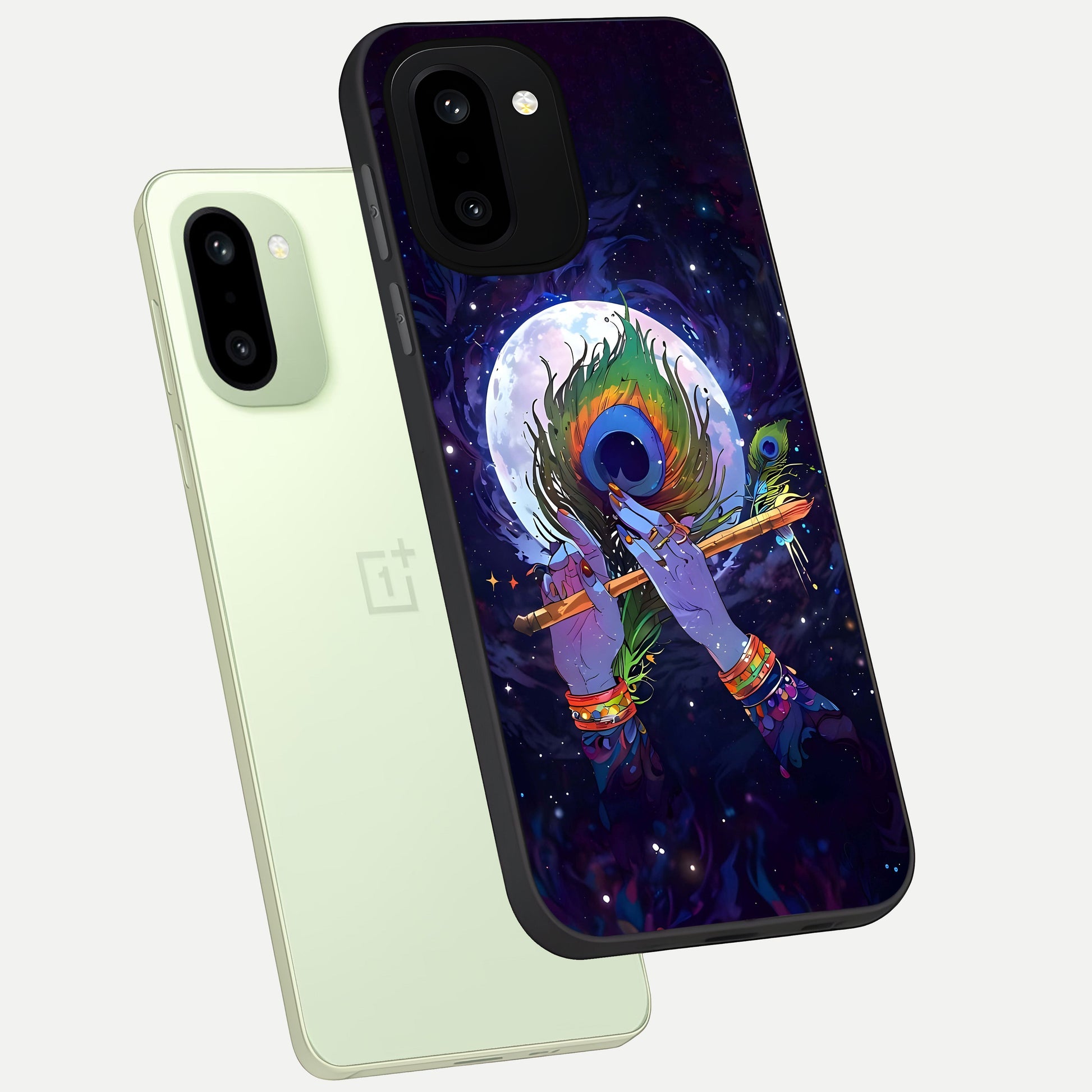  Krishna Hands Art phone case For Oneplus 15R showing premium glass back cover with detailed artwork