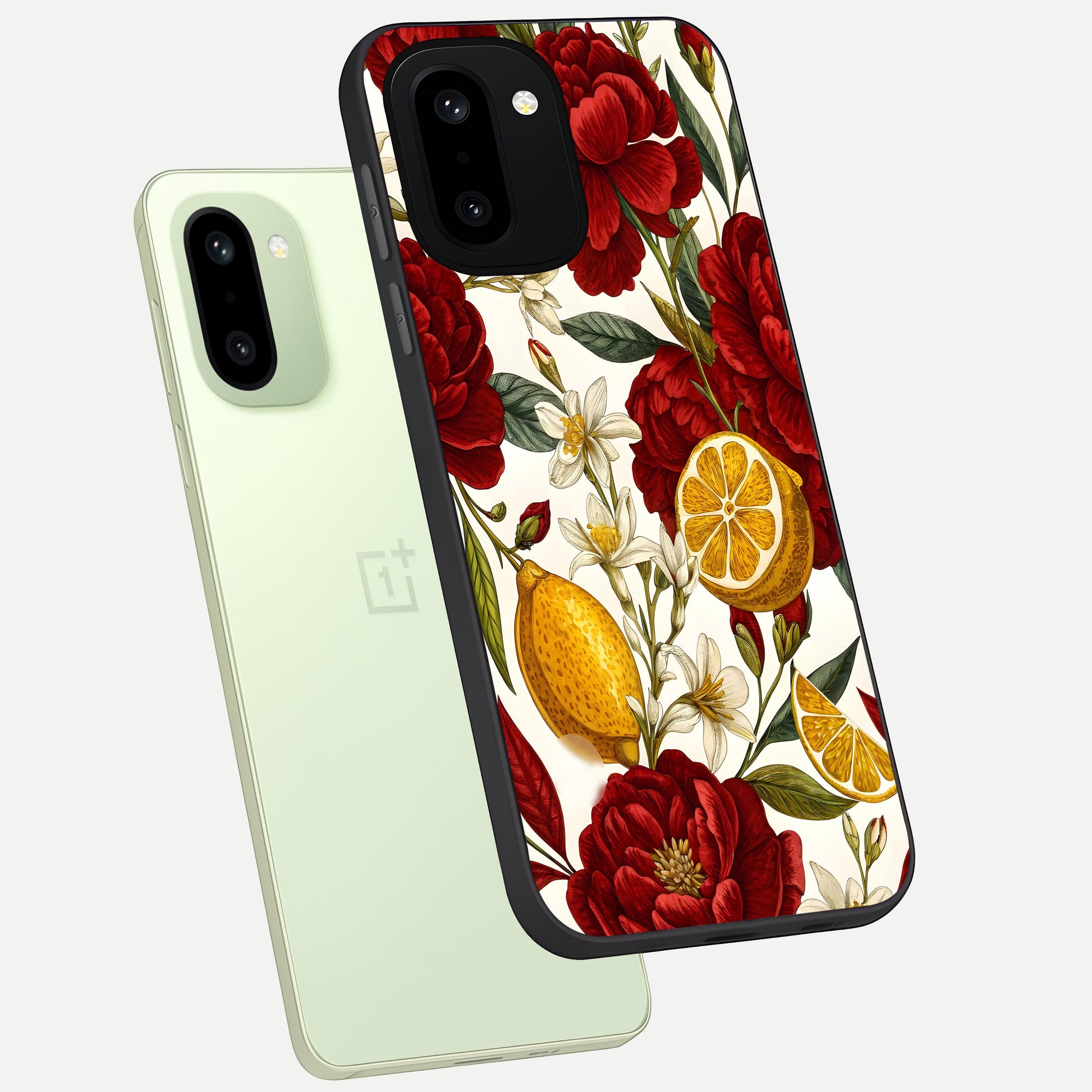  Lemon Rose Charm phone case For Oneplus 15R showing premium glass back cover with detailed artwork