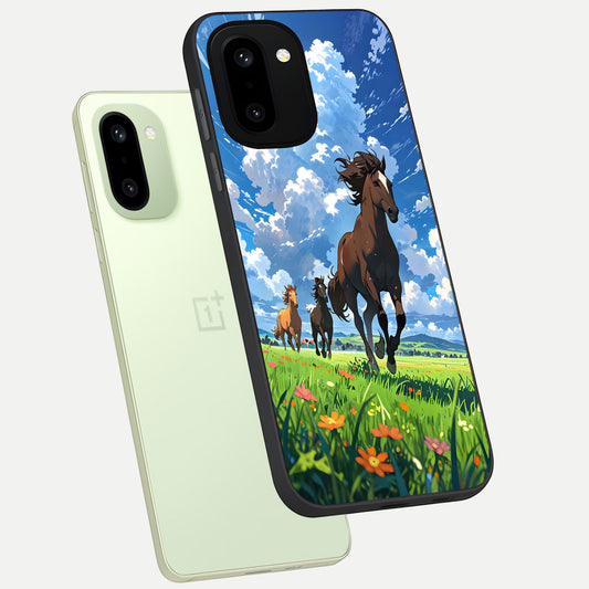  Majestic Horses Galloping phone case For Oneplus 15R showing premium glass back cover with detailed artwork