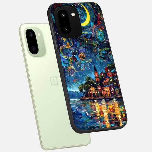  Moonlight Harbor Glow phone case For Oneplus 15R showing premium glass back cover with detailed artwork
