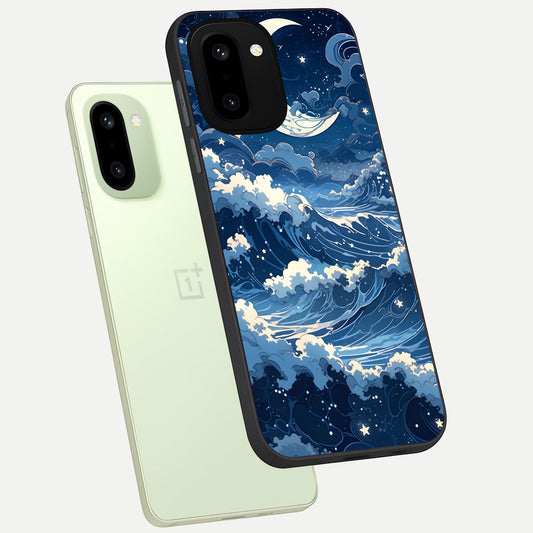  Ocean Moon Waves phone case For Oneplus 15R showing premium glass back cover with detailed artwork