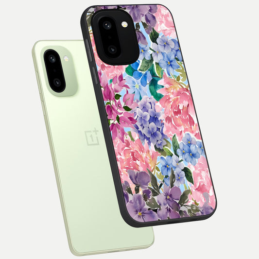  Pastel Floral Mix phone case For Oneplus 15R showing premium glass back cover with detailed artwork