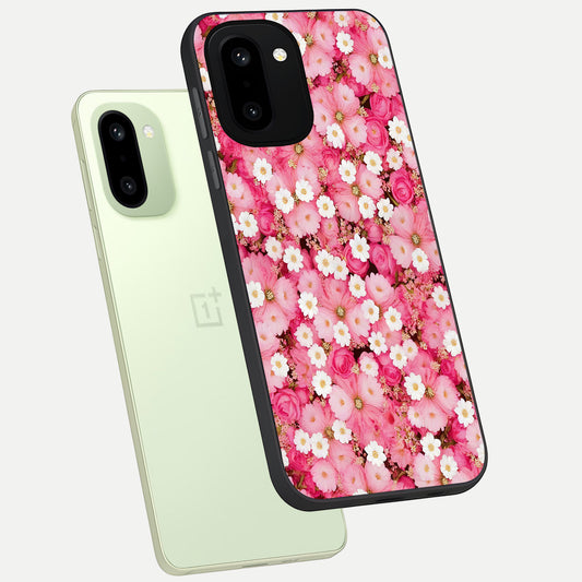  Pink Daisy Bliss phone case For Oneplus 15R showing premium glass back cover with detailed artwork