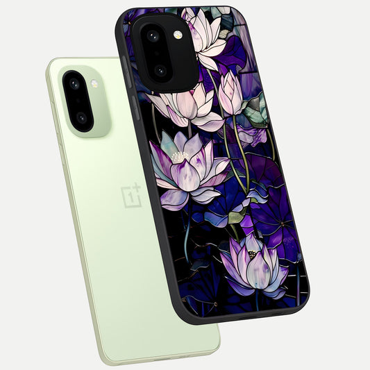  Purple Lotus Pattern phone case For Oneplus 15R showing premium glass back cover with detailed artwork