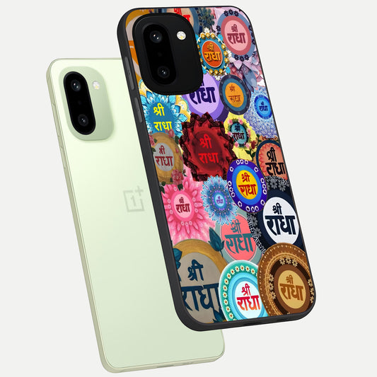  Radha Divine Bloom phone case For Oneplus 15R showing premium glass back cover with detailed artwork