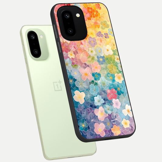  Rainbow Blossom Burst phone case For Oneplus 15R showing premium glass back cover with detailed artwork
