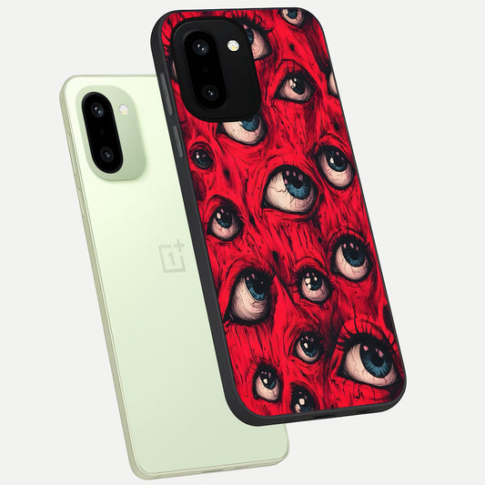  Red Eyes Pattern phone case For Oneplus 15R showing premium glass back cover with detailed artwork