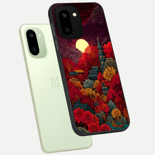  Scarlet Autumn Temple phone case For Oneplus 15R showing premium glass back cover with detailed artwork