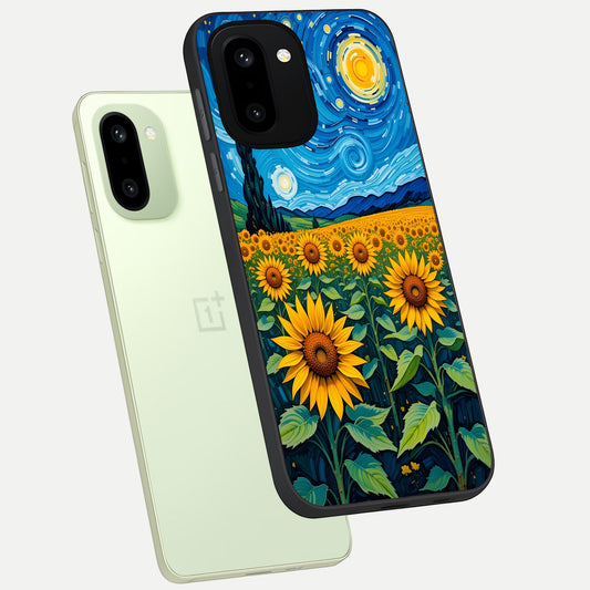  Starry Sunflower Dreams phone case For Oneplus 15R showing premium glass back cover with detailed artwork
