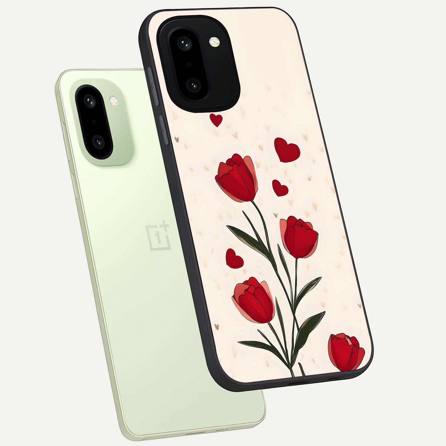  Tulip With Heart phone case For Oneplus 15R showing premium glass back cover with detailed artwork