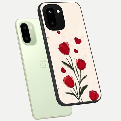 Tulip With Heart phone case For Oneplus 15R showing premium glass back cover with detailed artwork