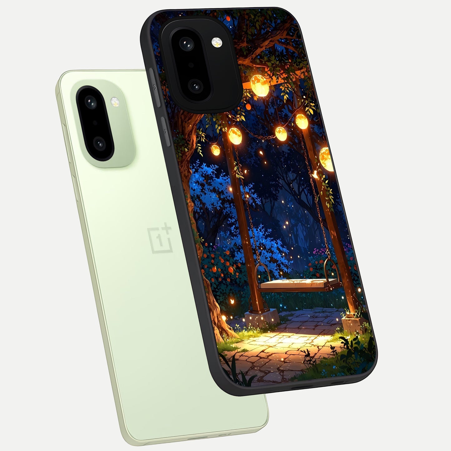  Twilight Garden Swing phone case For Oneplus 15R showing premium glass back cover with detailed artwork