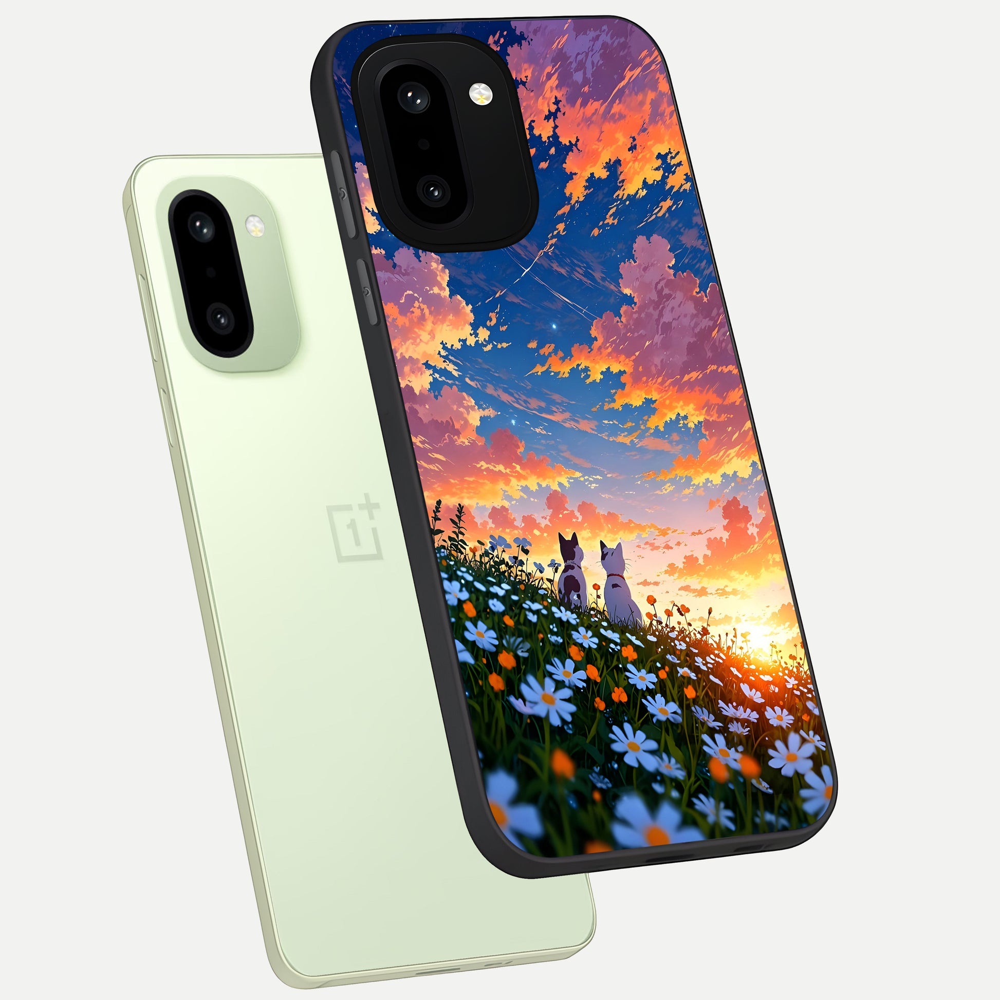  Two Cats Friends phone case For Oneplus 15R showing premium glass back cover with detailed artwork