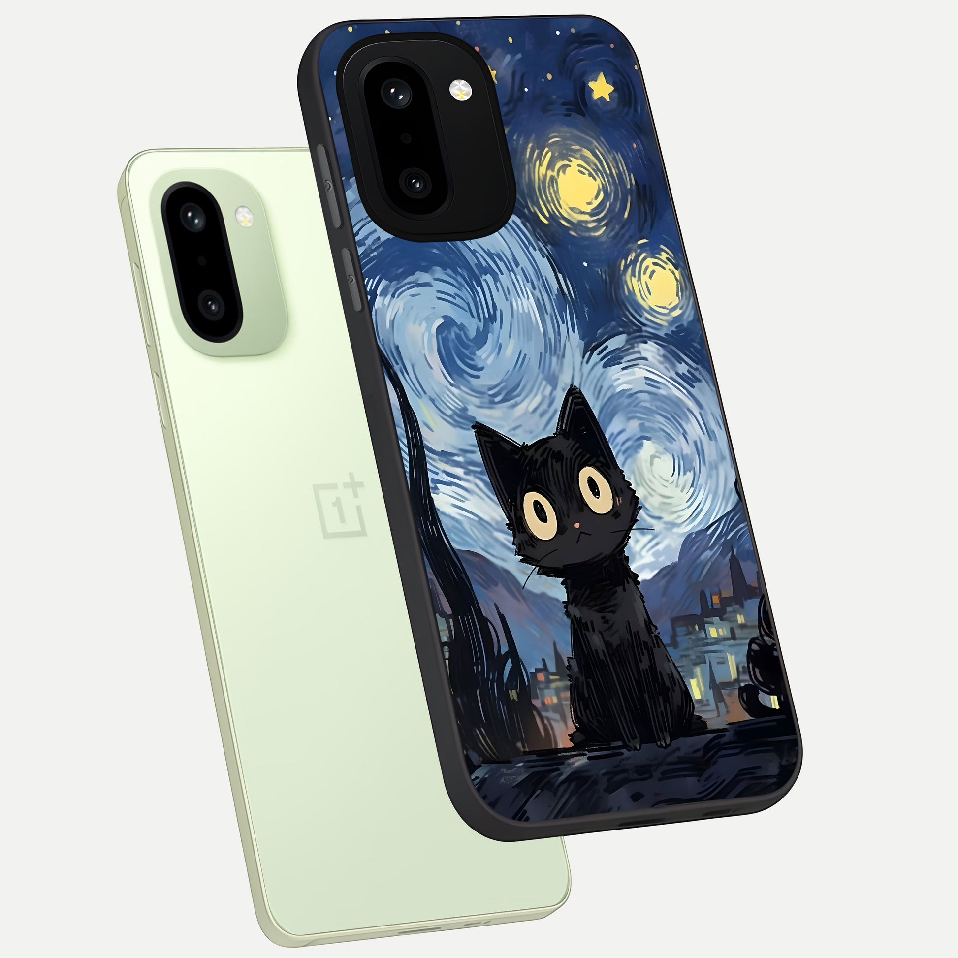  Van Gogh Cat phone case For Oneplus 15R showing premium glass back cover with detailed artwork