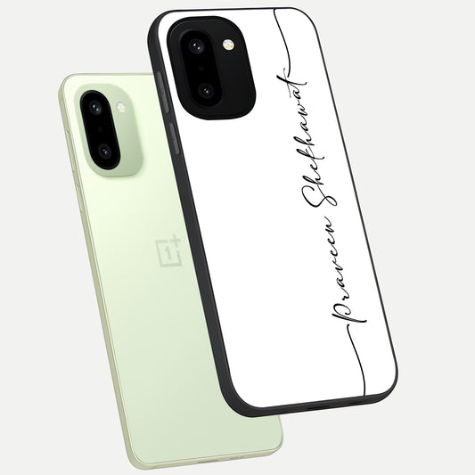  White Tune Custom Name phone case For Oneplus 15R showing premium custom name glass back cover