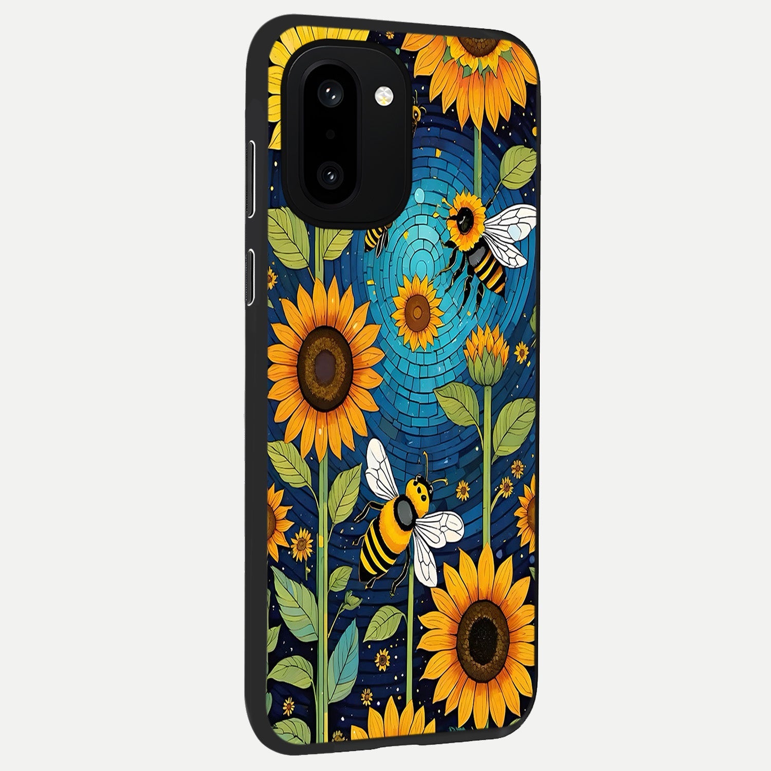  Bees And Sunflowers back cover For Oneplus 15R slim fit glass case with vibrant aesthetic design