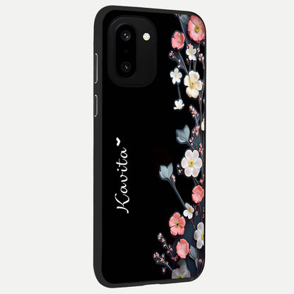  Black Elegance Floral Custom Name back cover For Oneplus 15R slim fit glass case with vibrant aesthetic design