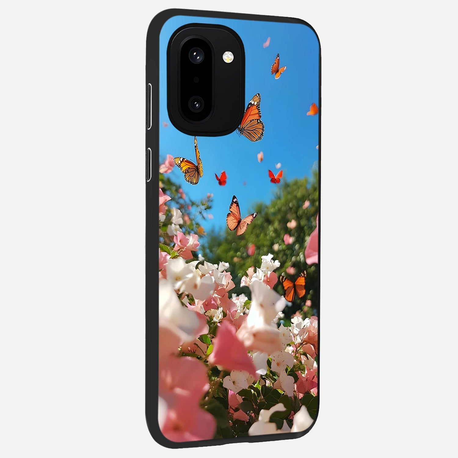  Butterflies In Bloom Sky back cover For Oneplus 15R slim fit glass case with vibrant aesthetic design