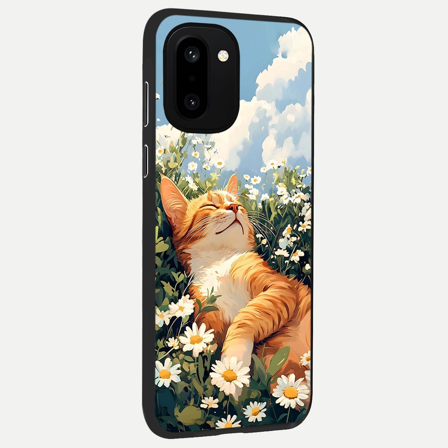  Cat And Flowers View back cover For Oneplus 15R slim fit glass case with vibrant aesthetic design