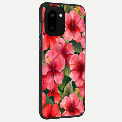  Hibiscus Pattern back cover For Oneplus 15R slim fit glass case with vibrant aesthetic design
