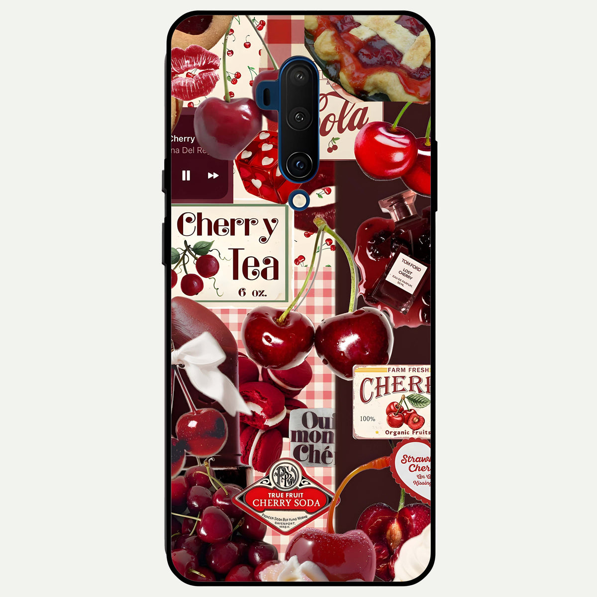  Aesthetic Cherry Tea Glass Case For OnePlus 7T Pro back cover – full design glossy printed glass finish