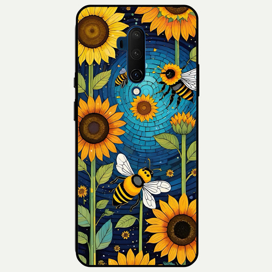  Bees And Sunflowers Glass Case For OnePlus 7T Pro back cover – full design glossy printed glass finish
