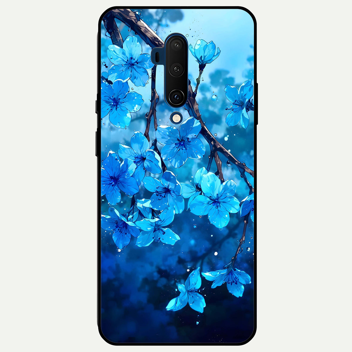  Blue Blossoms Branch Glass Case For OnePlus 7T Pro back cover – full design glossy printed glass finish