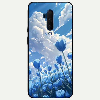  Blue Tulip Clouds Glass Case For OnePlus 7T Pro back cover – full design glossy printed glass finish
