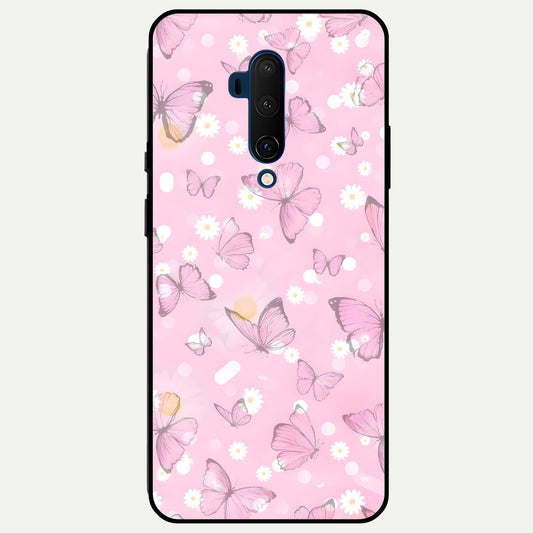  Blush Butterfly Garden Glass Case For OnePlus 7T Pro back cover – full design glossy printed glass finish