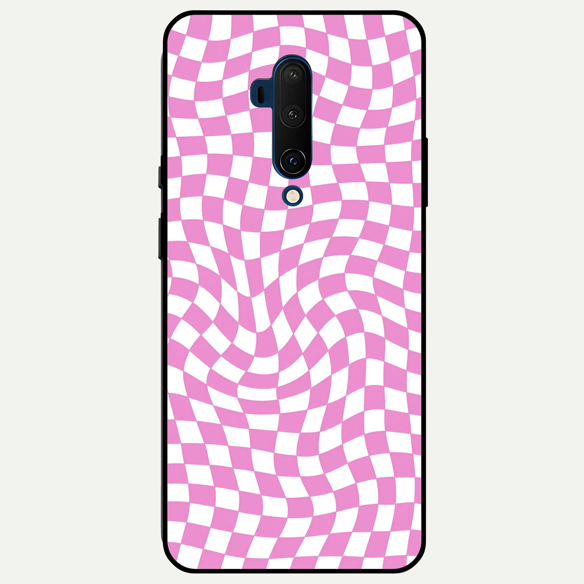  Bubblegum Check Wave Glass Case For OnePlus 7T Pro back cover – full design glossy printed glass finish