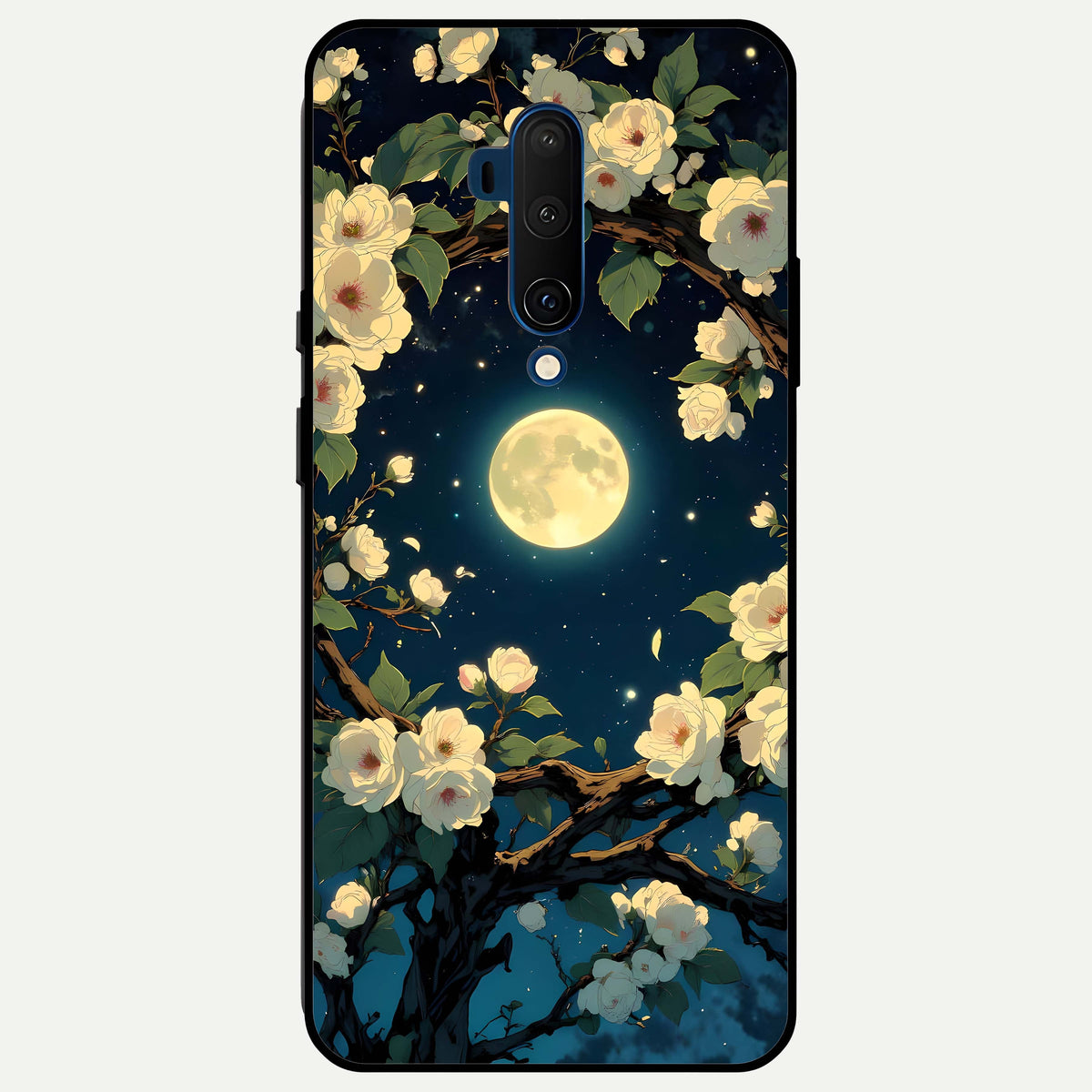  Celestial Moon And Flower Glass Case For OnePlus 7T Pro back cover – full design glossy printed glass finish