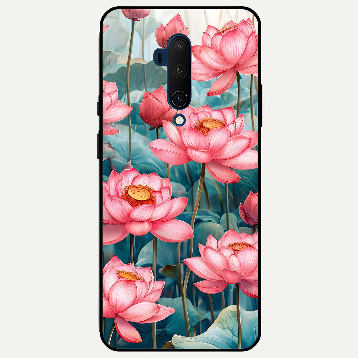  Celestial Pink Lotus Glass Case For OnePlus 7T Pro back cover – full design glossy printed glass finish