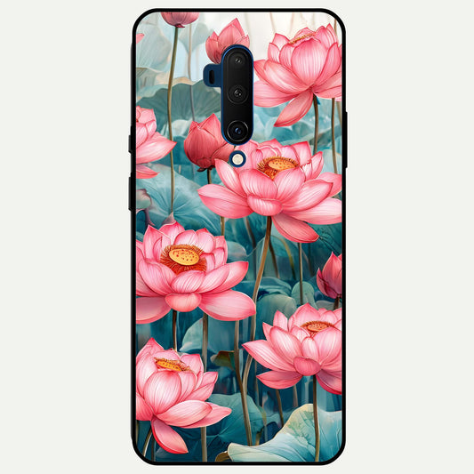  Celestial Pink Lotus Glass Case For OnePlus 7T Pro back cover – full design glossy printed glass finish