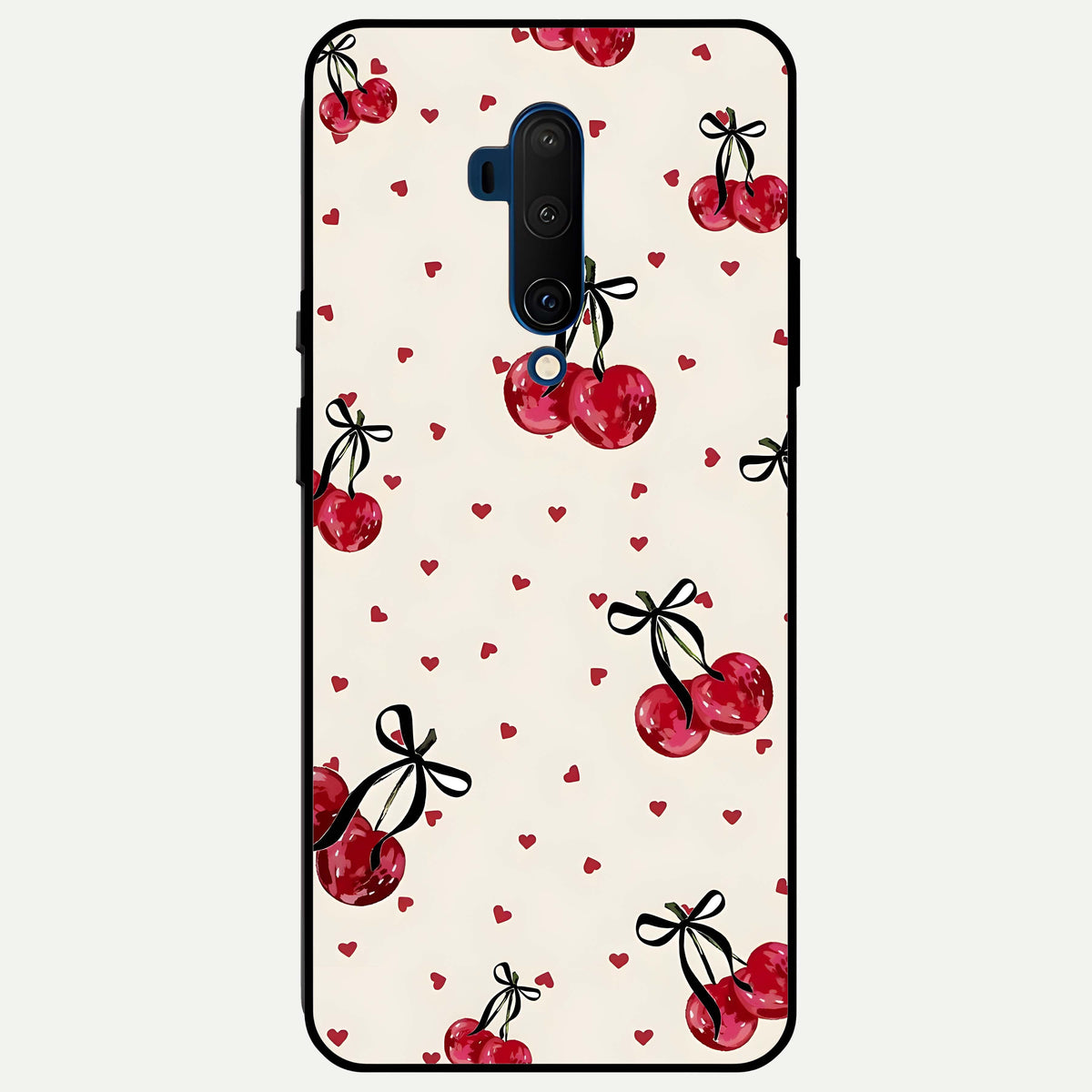  Cherry Heart Bow Glass Case For OnePlus 7T Pro back cover – full design glossy printed glass finish