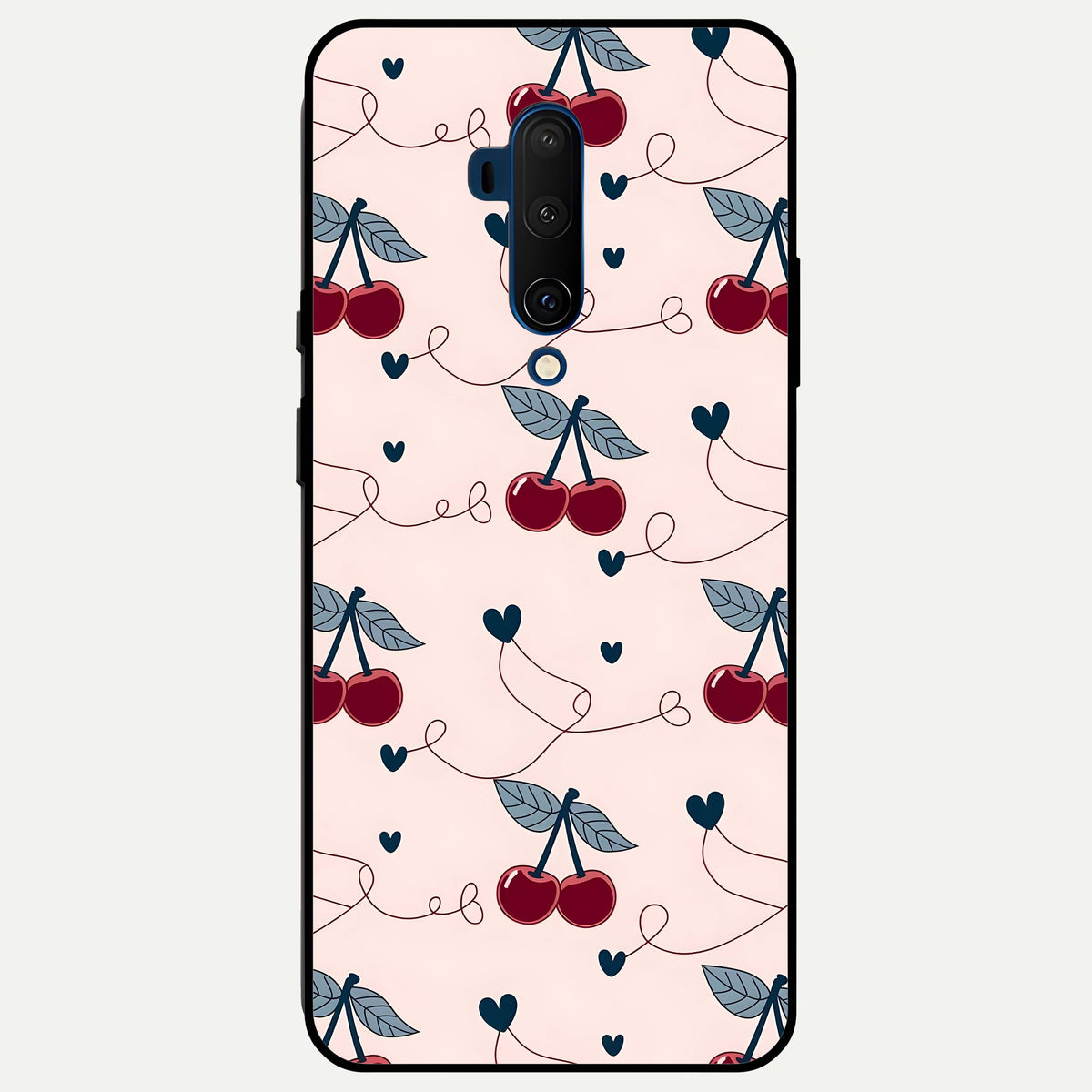  Cherry Heart Line Glass Case For OnePlus 7T Pro back cover – full design glossy printed glass finish