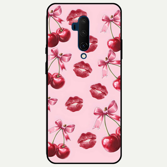  Cherry With Lips Glass Case For OnePlus 7T Pro back cover – full design glossy printed glass finish