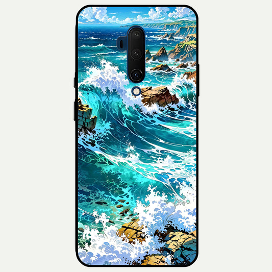  Coastal Blue Waves Glass Case For OnePlus 7T Pro back cover – full design glossy printed glass finish