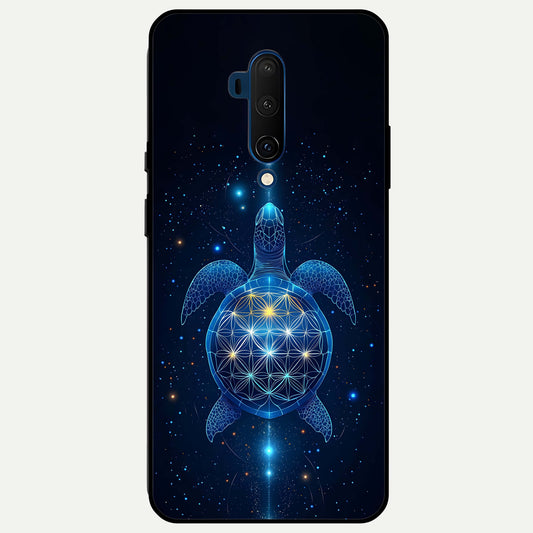  Crimson Blue Turtle Glass Case For OnePlus 7T Pro back cover – full design glossy printed glass finish