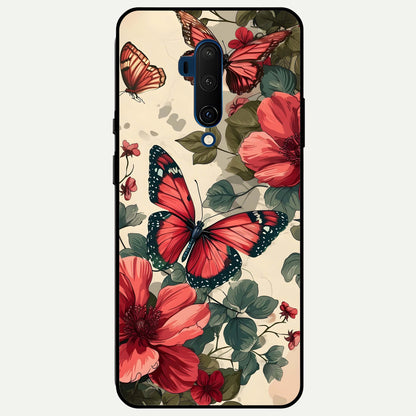  Crimson Butterfly Garden Glass Case For OnePlus 7T Pro back cover – full design glossy printed glass finish