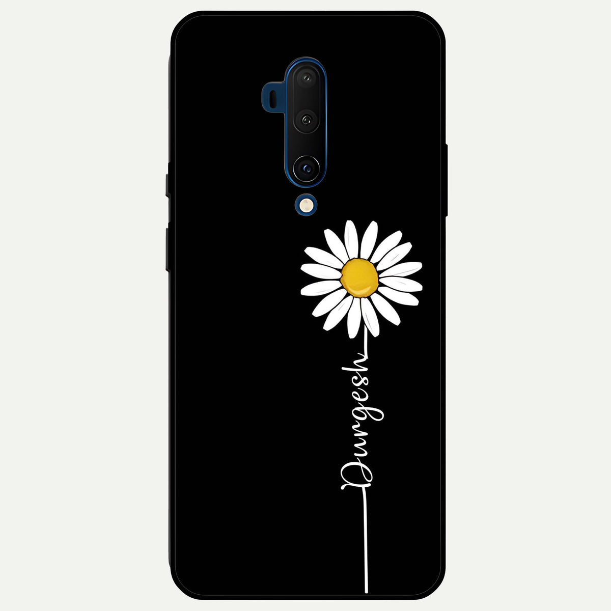  Custom Name White Flower Glass Case For OnePlus 7T Pro back cover – full design glossy printed glass finish