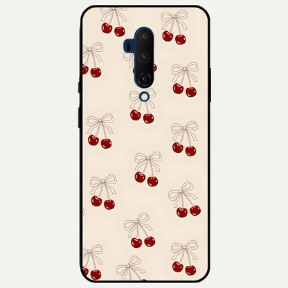  Cute Cherry Pattern Glass Case For OnePlus 7T Pro back cover – full design glossy printed glass finish