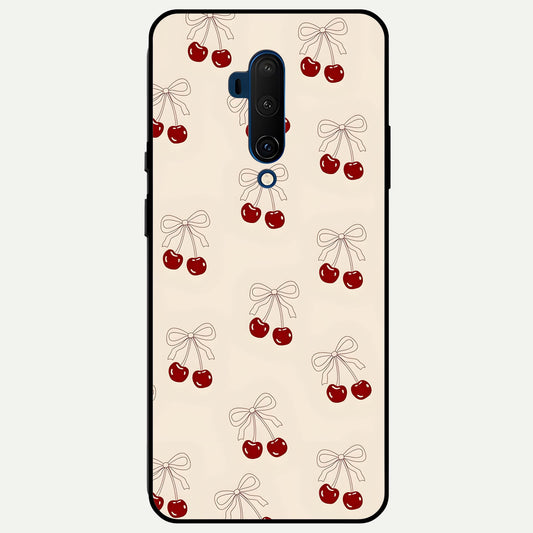  Cute Cherry Pattern Glass Case For OnePlus 7T Pro back cover – full design glossy printed glass finish