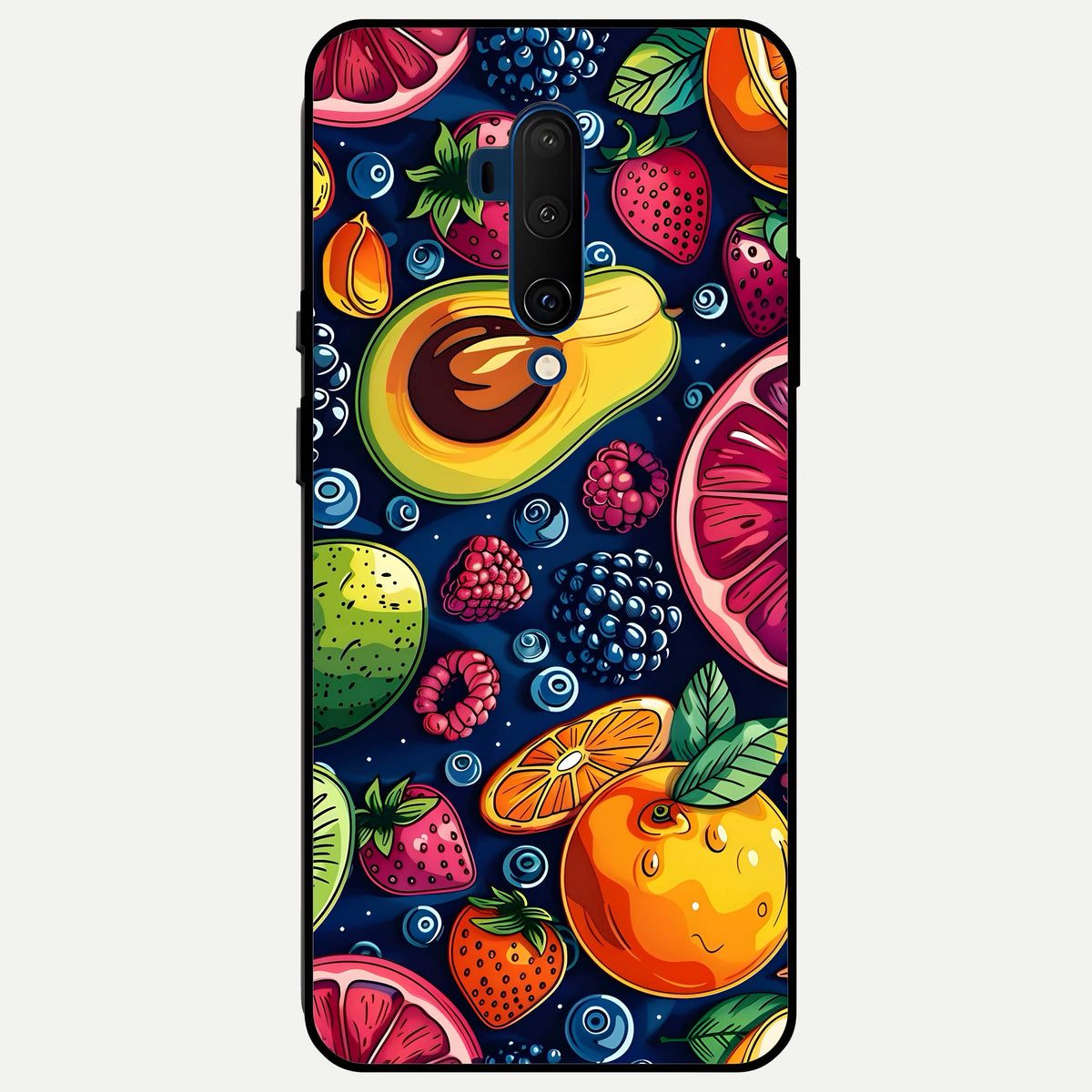  Cute Fruits Art Glass Case For OnePlus 7T Pro back cover – full design glossy printed glass finish