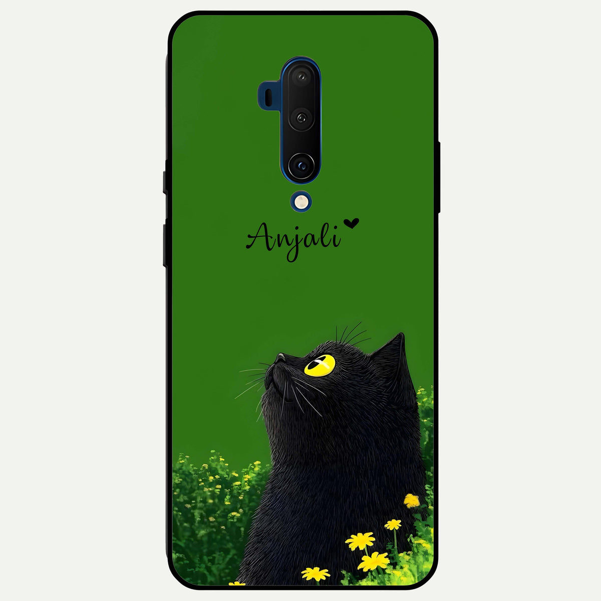  Emerald Cat Custom Name Glass Case For OnePlus 7T Pro back cover – full design glossy printed glass finish