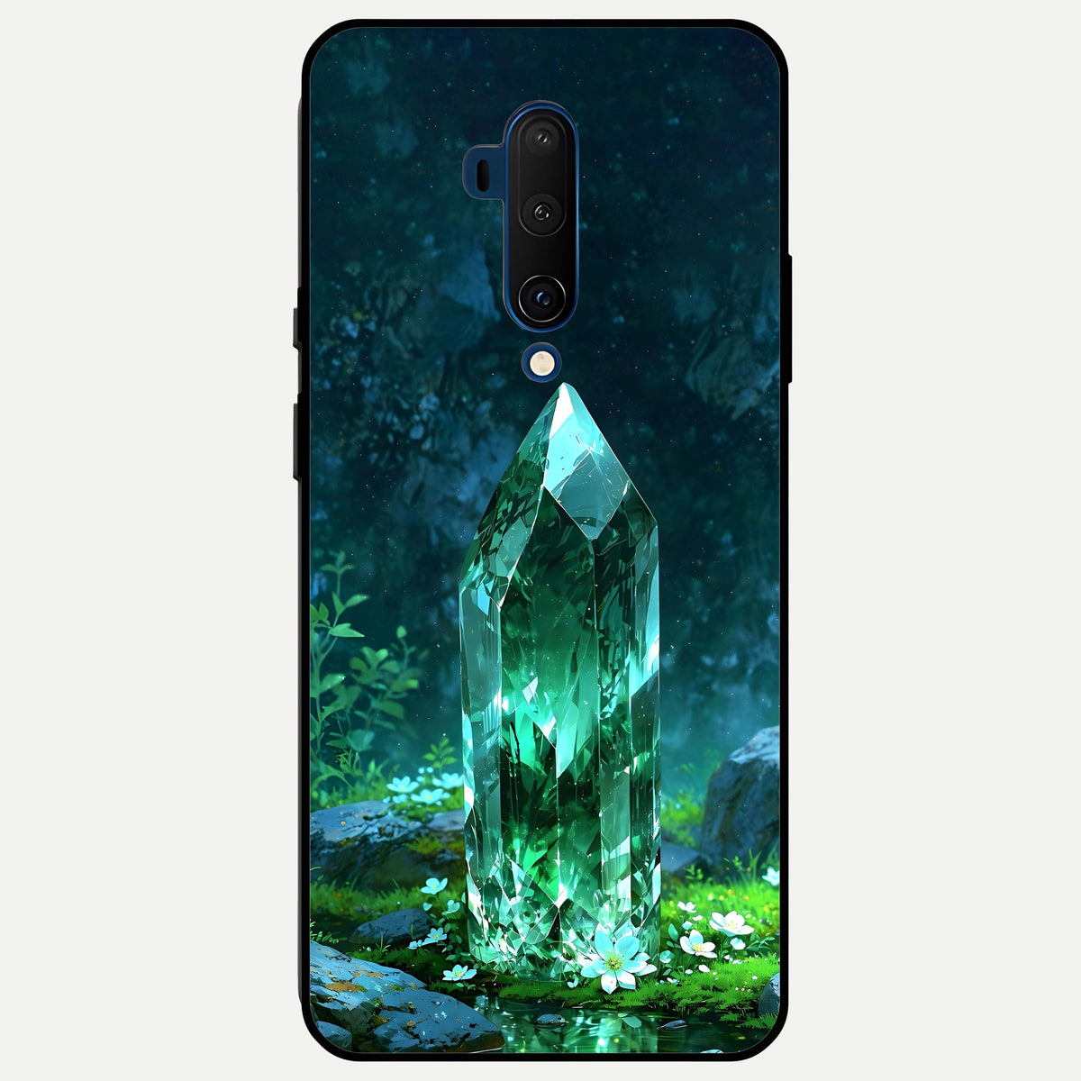  Emerald Light Crystal Glass Case For OnePlus 7T Pro back cover – full design glossy printed glass finish