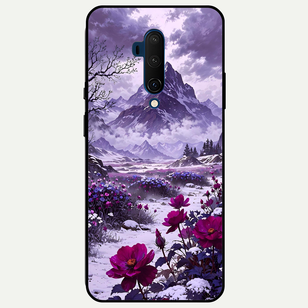  Flower Mountain View Glass Case For OnePlus 7T Pro back cover – full design glossy printed glass finish