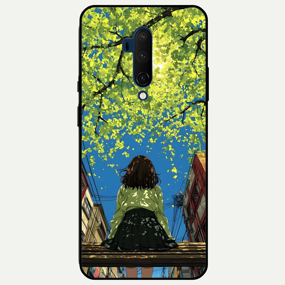  Golden Leaves Glow Glass Case For OnePlus 7T Pro back cover – full design glossy printed glass finish