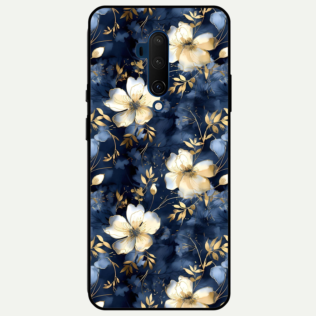  Golden Midnight Bloom Glass Case For OnePlus 7T Pro back cover – full design glossy printed glass finish