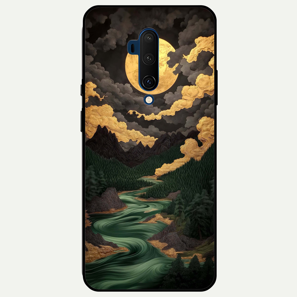  Golden River Moon Glass Case For OnePlus 7T Pro back cover – full design glossy printed glass finish