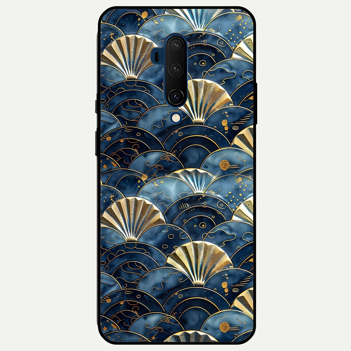  Golden Wave Luxe Glass Case For OnePlus 7T Pro back cover – full design glossy printed glass finish